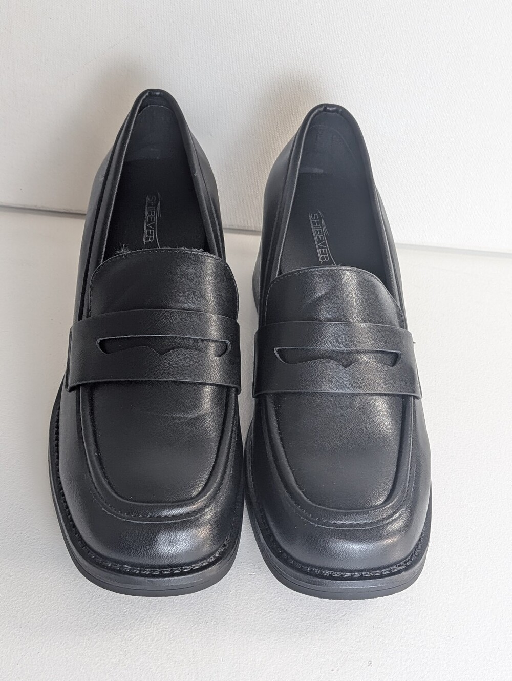 Shibever Block Heel Loafer Pump Shoes Womens Size 9 Black New School Girl - Picture 4 of 10